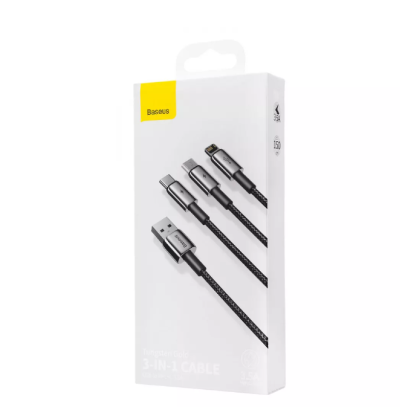 Кабель 3in1 Baseus Tungsten Gold One-for-three Fast Charging Data (Micro USB+Lightning+Type-C) 3.5A 1.5м