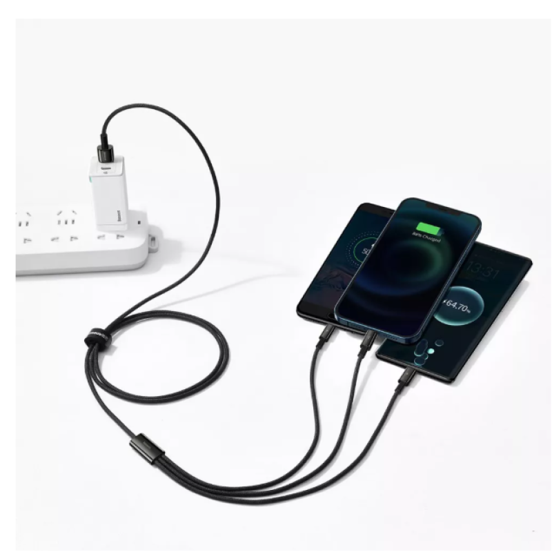 Кабель 3in1 Baseus Tungsten Gold One-for-three Fast Charging Data (Micro USB+Lightning+Type-C) 3.5A 1.5м