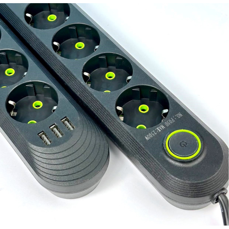 Подовжувач UA Power F05U на 5 розеток + 3USB 4м Black