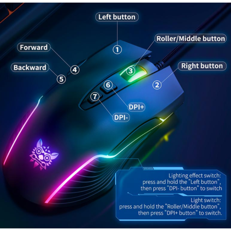Мышка игровая проводная Onikuma CW905 RGB DPI 1200-7200