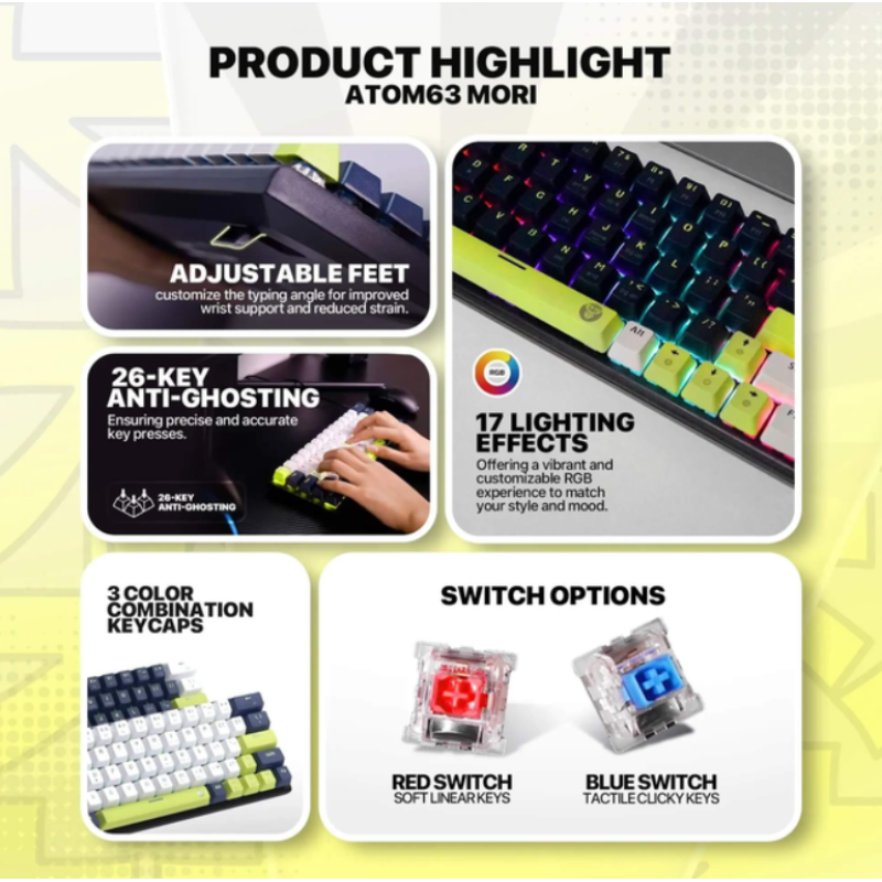 Клавиатура игровая механическая игровая Fantech ATOM63 MK874V2 MIZU Red Switch
