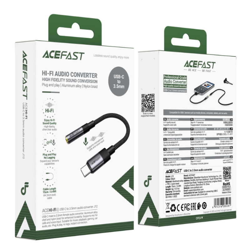 Перехідник Acefast J12 Type C to 3.5mm 1m