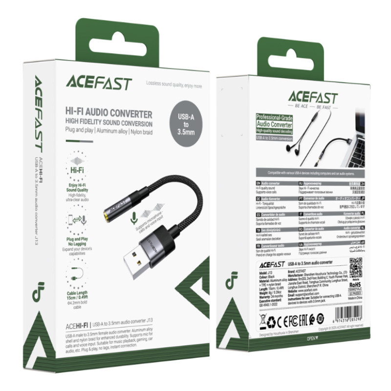 Переходник Acefast J13 USB to 3.5mm 1m
