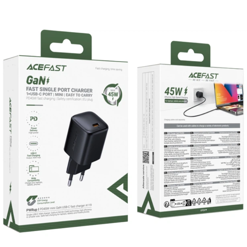 Мережевий адаптер AceFast A119 PD45W mini GaN black