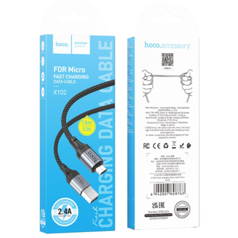 Кабель USB-Micro USB Hoco X102 1m 2.4A черный
