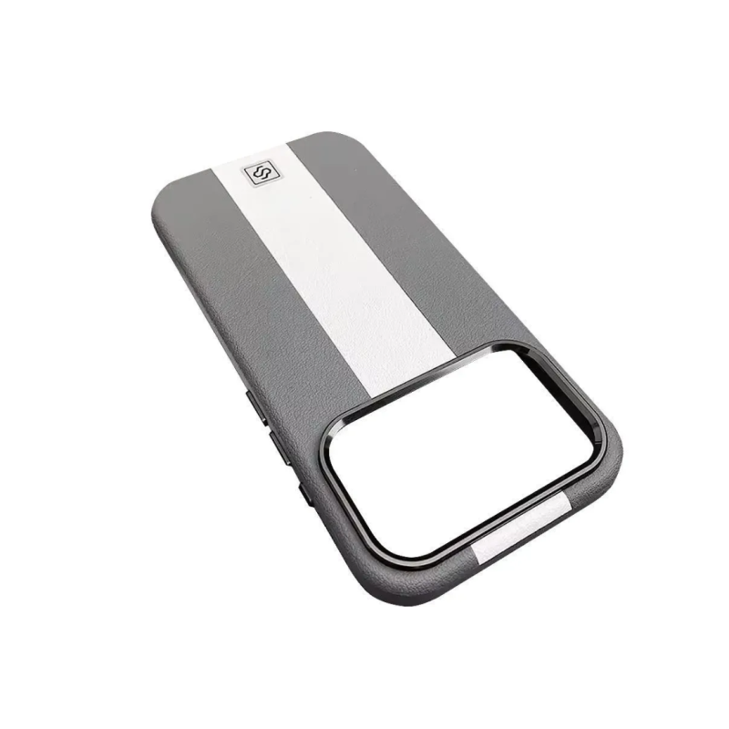 Чехол накладка Rally кожаный MagSafe iPhone 17 Pro Max серо-белый