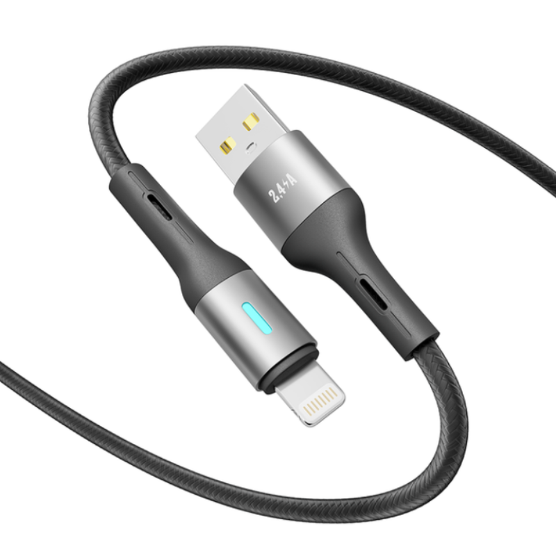 Кабель USB YOKI LED YK-LE17 Lightning 2.4A 1.2m Black