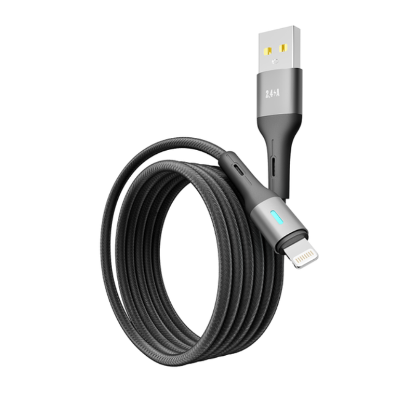 Кабель USB YOKI LED YK-LE17 Lightning 2.4A 1.2m Black