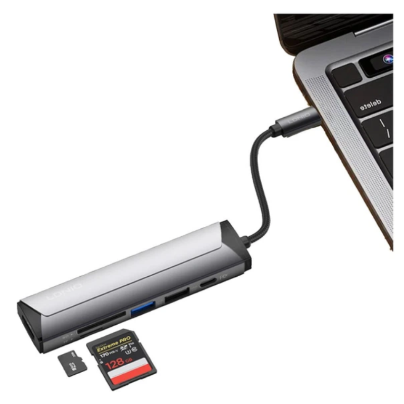 Type-C  HUB LDNIO DS-56H Type-C To PD3.0*1(100W)+HDMI*1(4K@30hz)+USB2.0*1+SD+TF