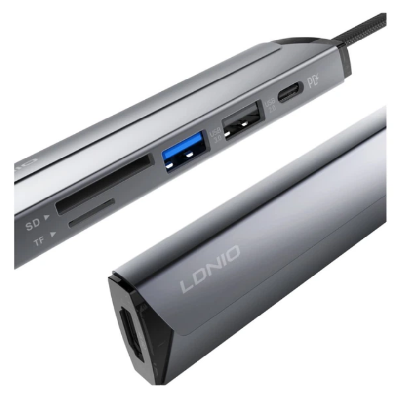 Type-C  HUB LDNIO DS-56H Type-C To PD3.0*1(100W)+HDMI*1(4K@30hz)+USB2.0*1+SD+TF