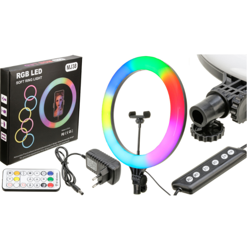 Кольцевая светодиодная Led Лампа RGB MJ38 з затискачем для телефону (38см)