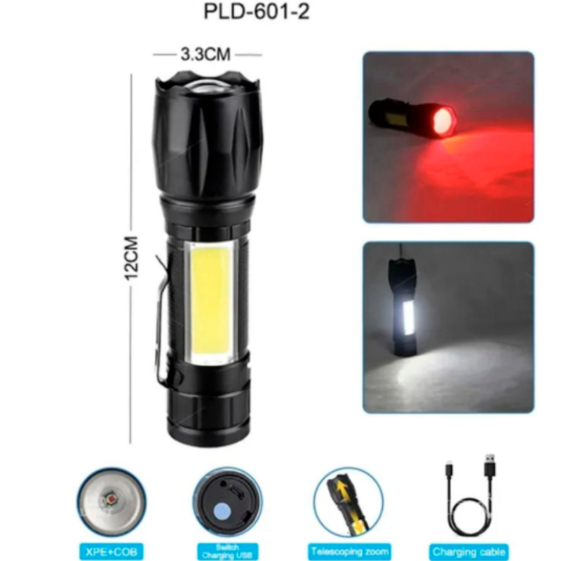 Фонарь W601-XPE White, Red light (COB, Li-Ion аккумулятор, Zoom, Micro)