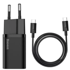 МЗП Baseus Super Silicone Quick Charger 25W Type-C + With Cable Type-C to Type-C 3A Black