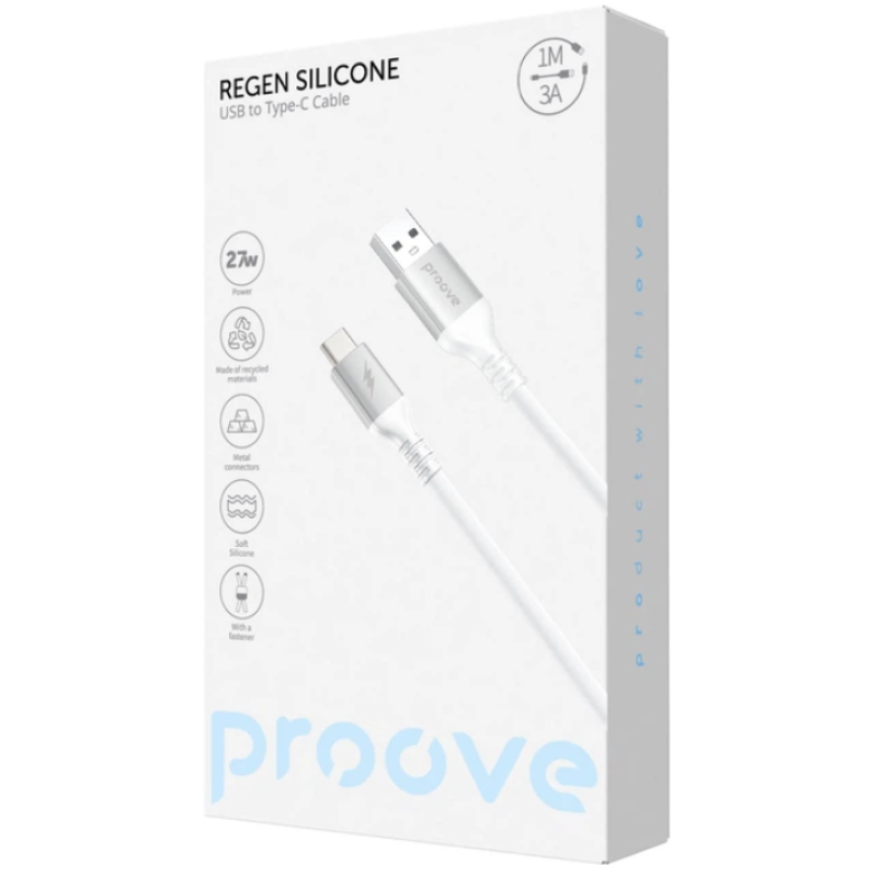 Кабель USB-Type-C Proove ReGen Silicone 3A White