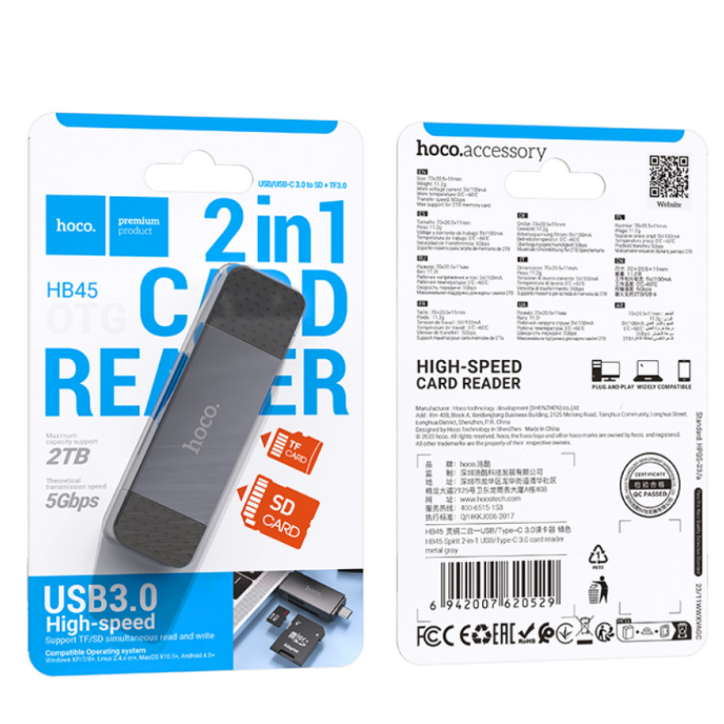 Card Reader Hoco HB45 Spirit 2in1 USB3.0 to Type-C