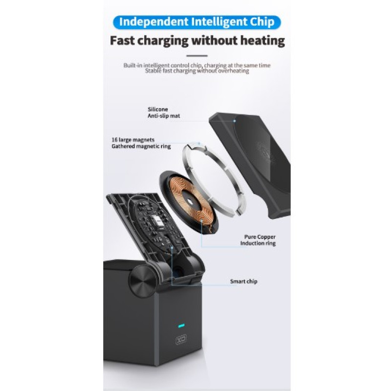Бездротовий зарядний пристрій XO CX027 3-in-1 15W Phone, Apple Watch, TWS