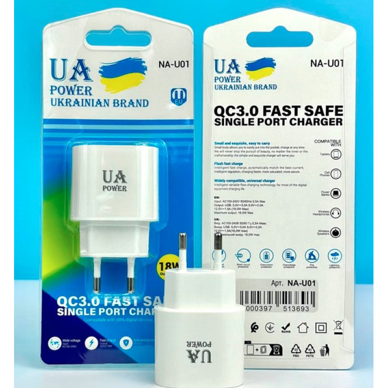 Мережевий адаптер UA Power NA-U01 QC3.0 18W White