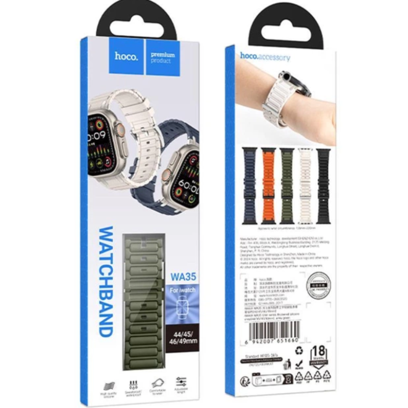 Ремешок Hoco WA35 silicone strap для Apple watch 42/44/45/49 mm Green
