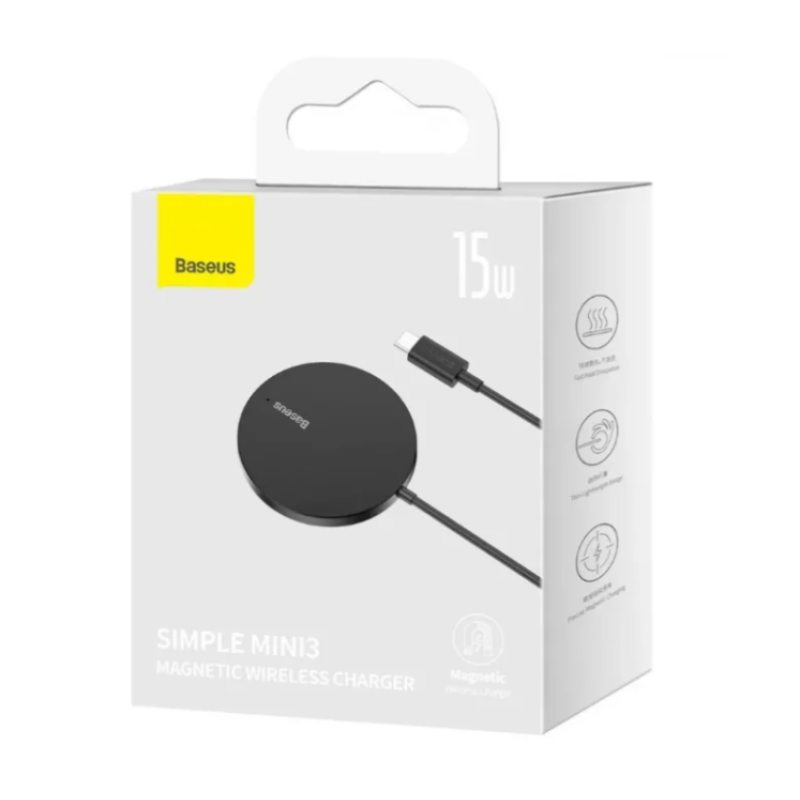 Бездротовий зарядний пристрій Baseus Simple Mini3 Magnetic 15W Black