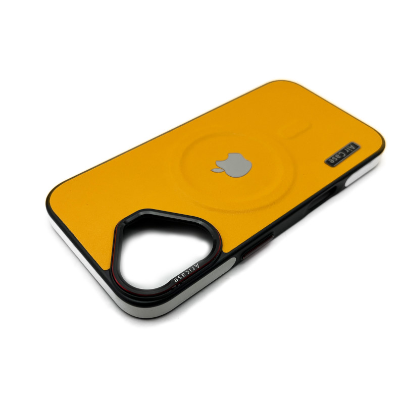 Чехол Leather Style with Logo and Magsafe iPhone 16 Желтый