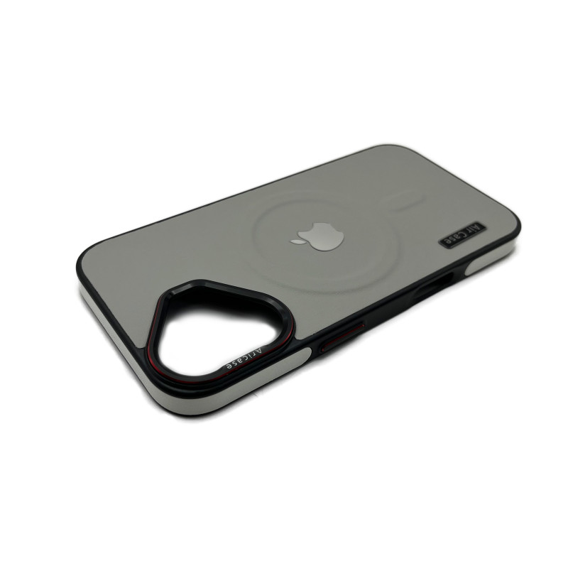 Чехол Leather Style with Logo and Magsafe iPhone 16 Серый