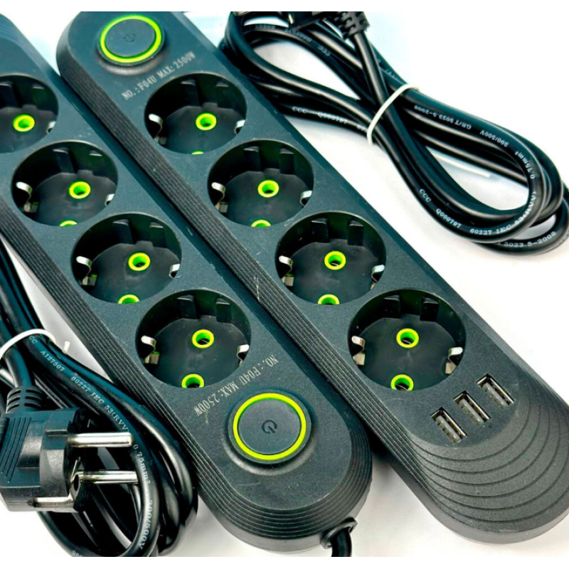 Подовжувач  UA Power F04U на 4 розетки + 3USB 2м Black
