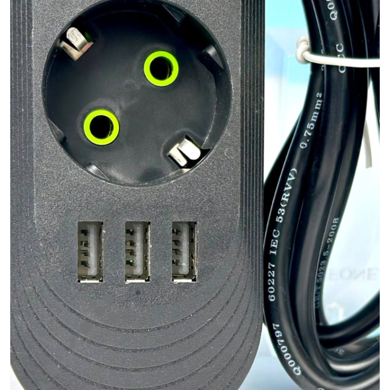 Удлинитель UA Power F03U на 3 розетки + 3USB 4м Black