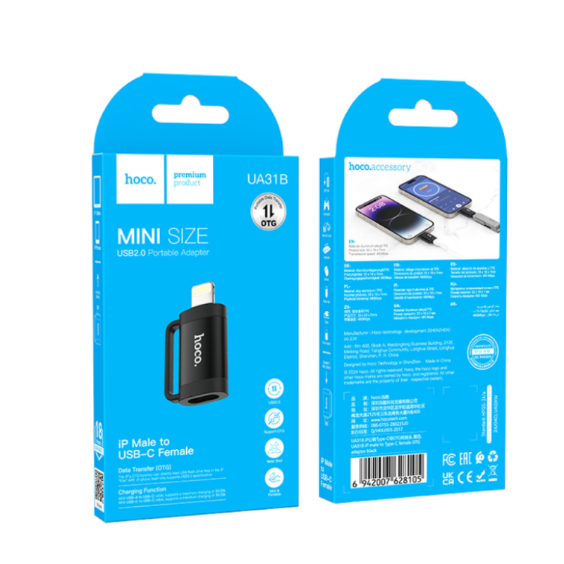 Перехідник OTG Hoco UA31B Lightning to Type-C OTG+Charging
