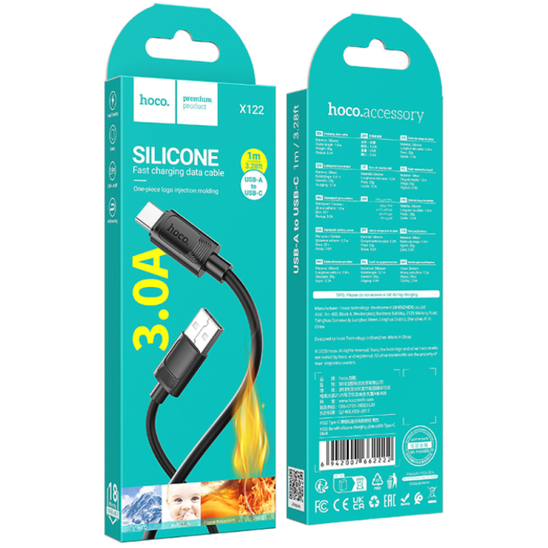 Кабель USB-Type C Hoco X122 3A 1m черный