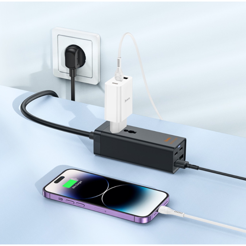 Мережевий подовжувач Hoco AC10A Barry PD65W+QC3.0 1 розетка 1.5m
