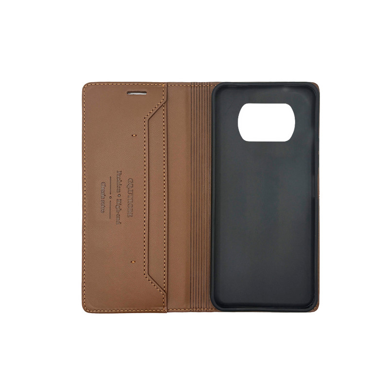 Чехол книжка кожаный GQ Xiaomi Poco X3 / X3 Pro NFC Коричневый