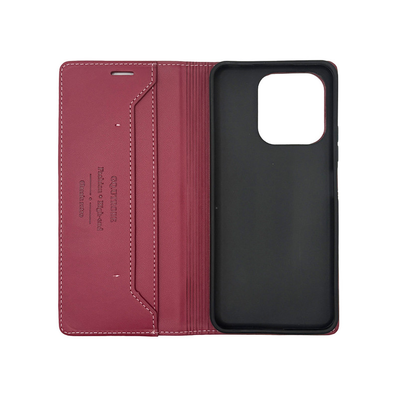 Чехол книжка кожаный GQ Xiaomi Redmi Note 14 4G Бордовый