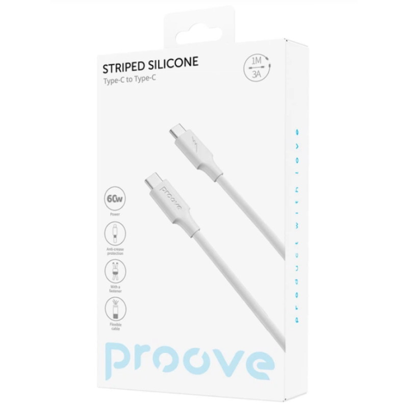 Кабель Type C-Lighting Proove Striped Silicone 1m White
