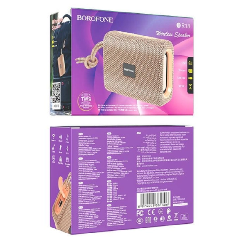 Портативна колонка Borofone BR18 Pink
