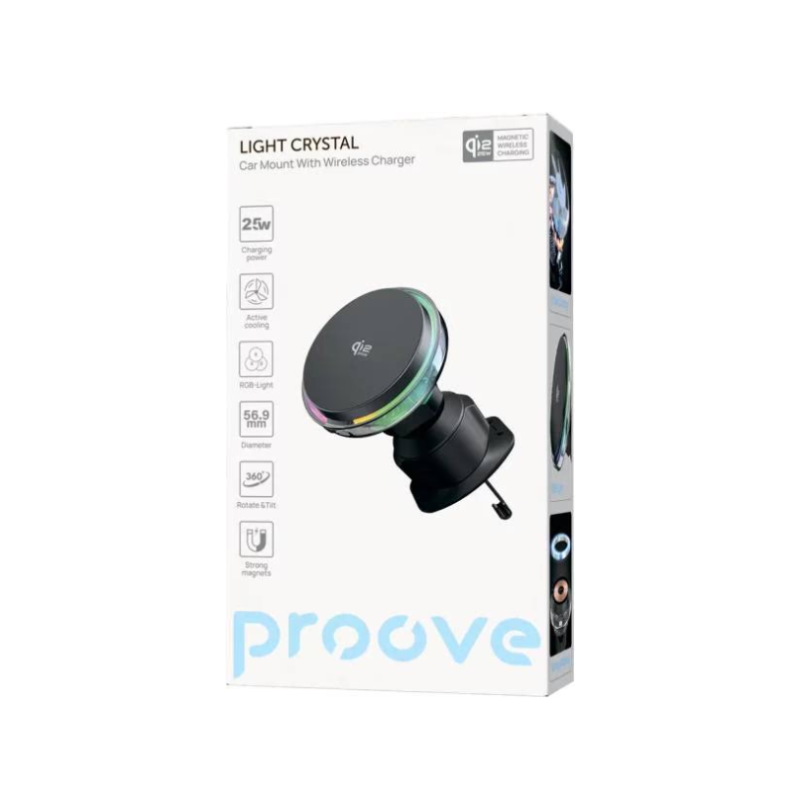 Автодержатель с беспроводным ЗС Proove Light Crystal Qi2.2 25W