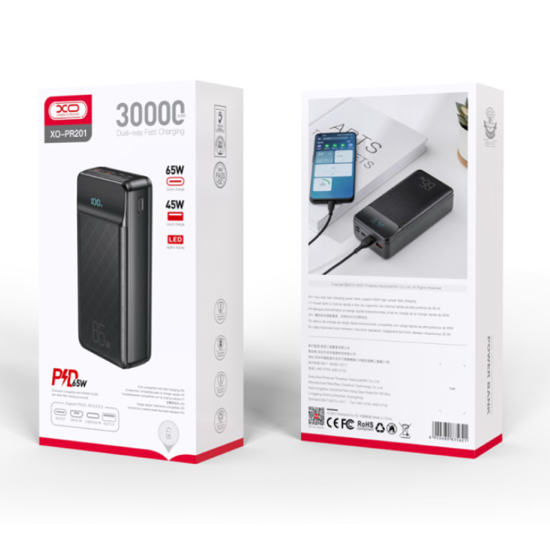 Power Bank XO PR201 30000mAh 65W Fast Charging