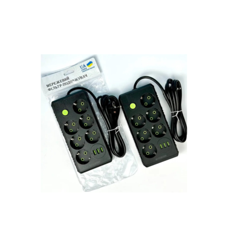 Подовжувач UA Power F17U на 6 розеток + 3USB 6м Black