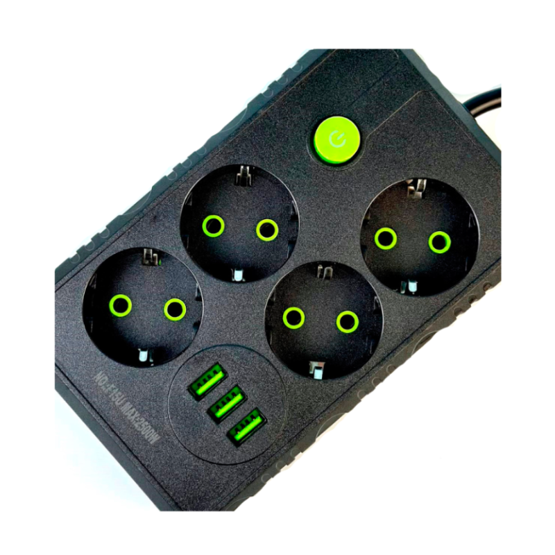 Удлинитель UA Power F15U на 4 розетки + 3USB 6м Black