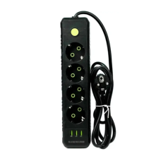 Удлинитель UA Power F44U на 4 розетки + 3USB 6м Black