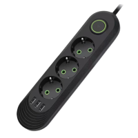 Подовжувач UA Power F03U на 3 розетки + 3USB 2м Black