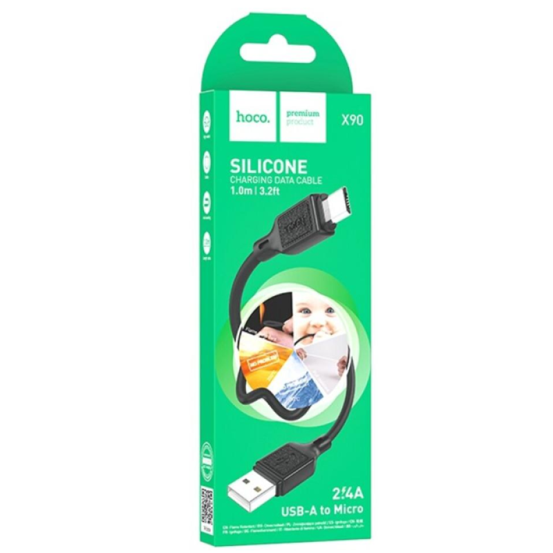 Кабель USB-Micro USB Hoco X90 2.4A 1m Black