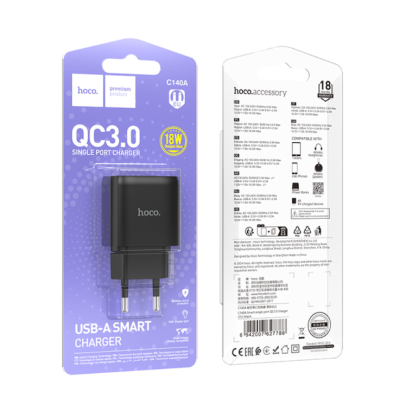 Сетевой адаптер Hoco C140A QC3.0 3А 18W