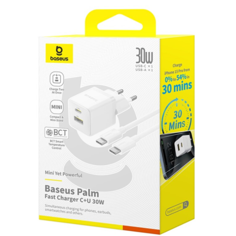 Зарядний пристрій Baseus Palm Fast Charger Type-C-Type-C 30W (Cable 60W) White