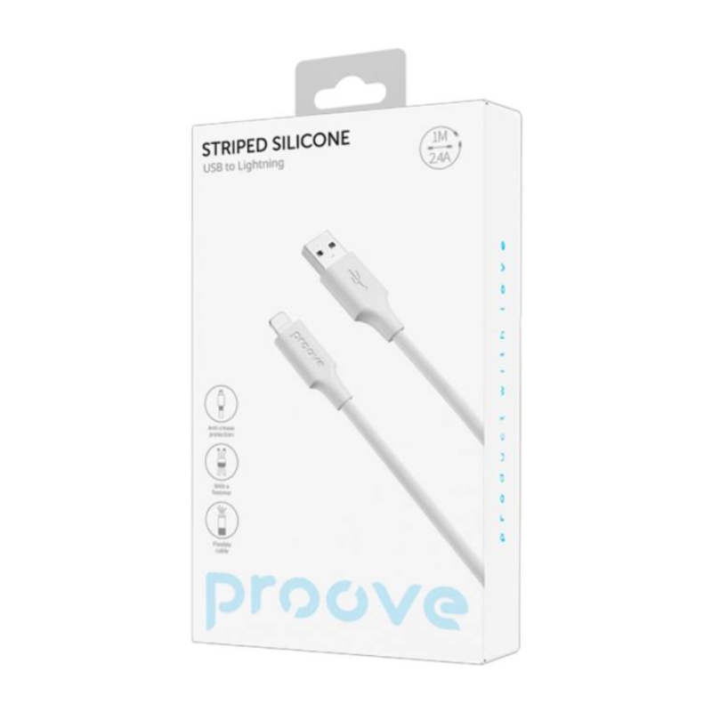 Кабель USB-Lighting Proove Striped Silicone 1m White
