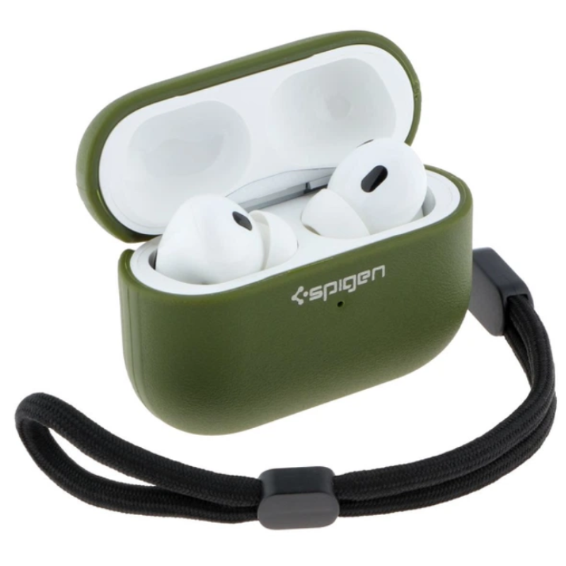 Чохол-футляр для навушників AirPods Pro2 Spigen Ring Leather Armor Army Green