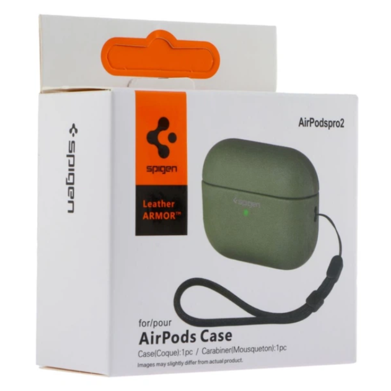 Чохол-футляр для навушників AirPods Pro2 Spigen Ring Leather Armor Army Green