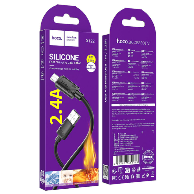 Кабель USB-Micro USB Hoco X122 2.4A 1m Black