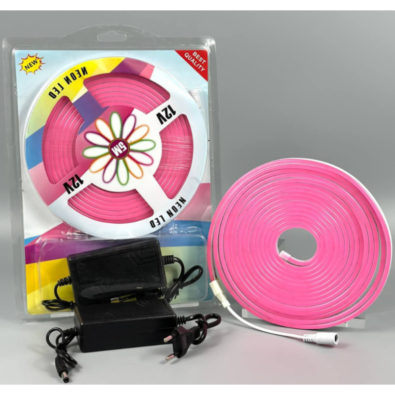 Світлодіодна силіконова стрічка LED NEON 5m 12V-220V Розова
