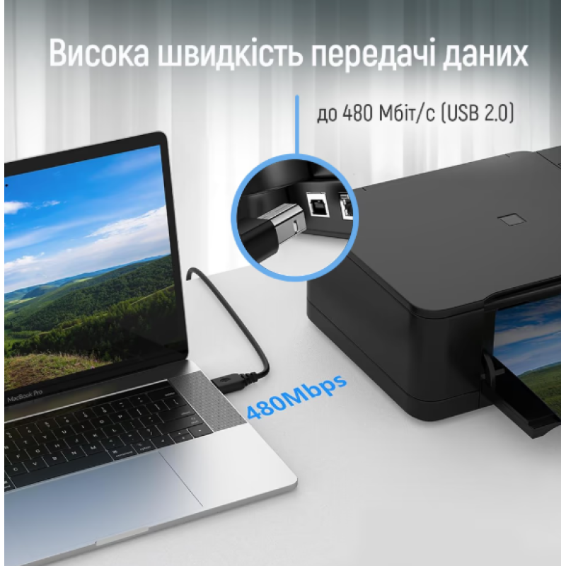 Кабель USB 2.0 AM-BM (3m) black