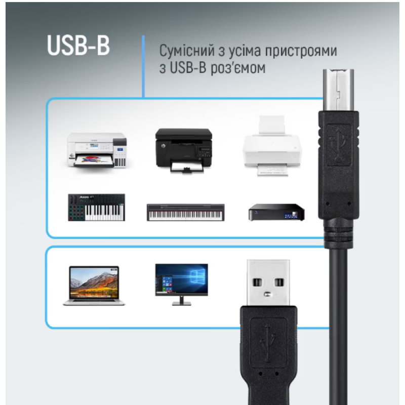 Кабель USB 2.0 AM-BM (3m) black